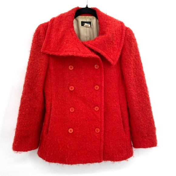 J. CREW *FLAWED* Red Tweed Mohair Wool Blend Double Breasted Blazer Jacket Sz 0 - Picture 1 of 6